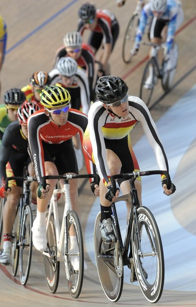 Tom Scully on his way to victory in the men's Scratch race at the RaboPlus New Zealand Track Cycling Championships at the ILT Velodrome in Invercargill today.